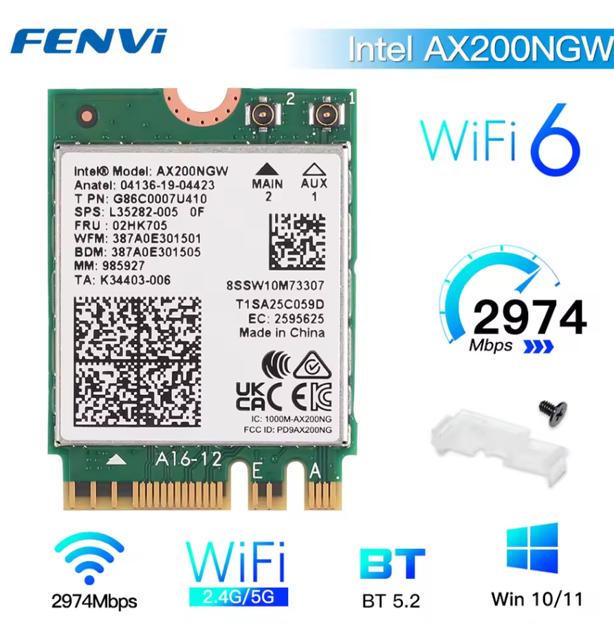Intel AX200 NGW 802.11ax/ac MU-MIMO 2x2 Wifi module NGFF M.2 Bluetooth 5.1 Network Card  Dual band 2.4Gbps Intel Wi-Fi 6E AX200