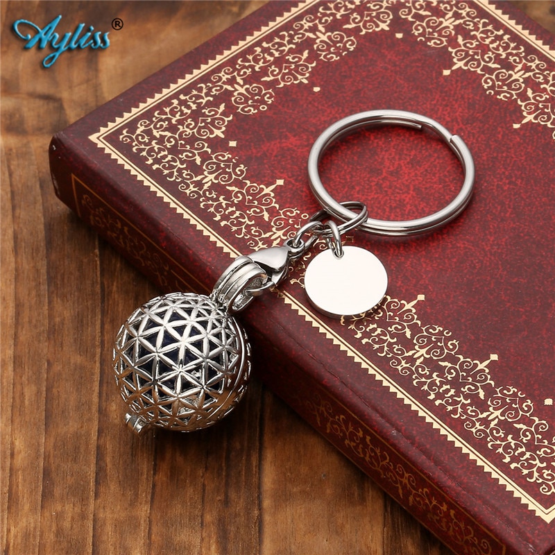 【Alizeker Mall】Ayliss Locket Pendant Essential Oil Diffuser Keychain Lava Stone Beadsof7 Chakra Stainless Steel Key Ring. 