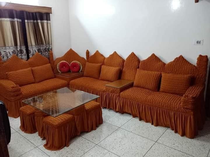 Turkey Stretchable Corner Sofa Cover with Box Cover ( for 6 seated & 1 Corner Box). 