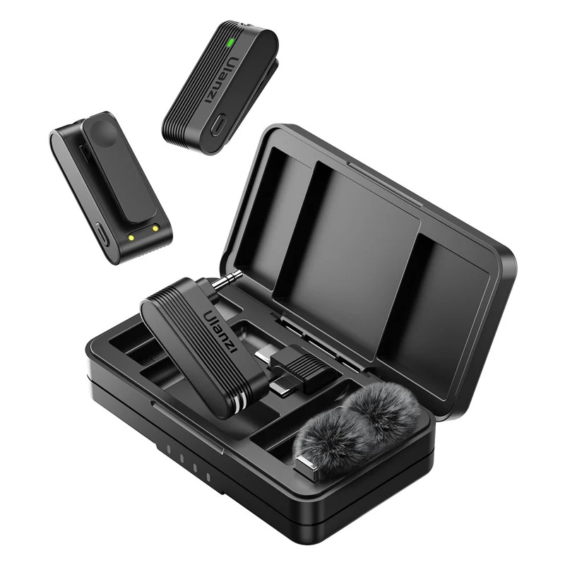 Ulanzi A100 Dual Wireless Microphone Lavalier MIC for iPhone 15 Pro Pro Max Camera Sound Recording supports iOS devices with USB-C port. 