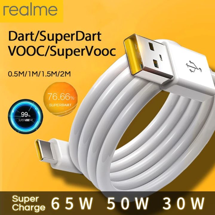 Realme  Cable 80W 65W Usb Type C Super Dart Vooc Charger Cable Realme Gt NEO 5 3T 3 2 GT2 Pro 11 9 10 pro plus C55 C53