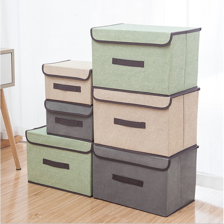 YQ 2 in 1 Plain Color Foldable Storage Box Organizer With Cover set. 