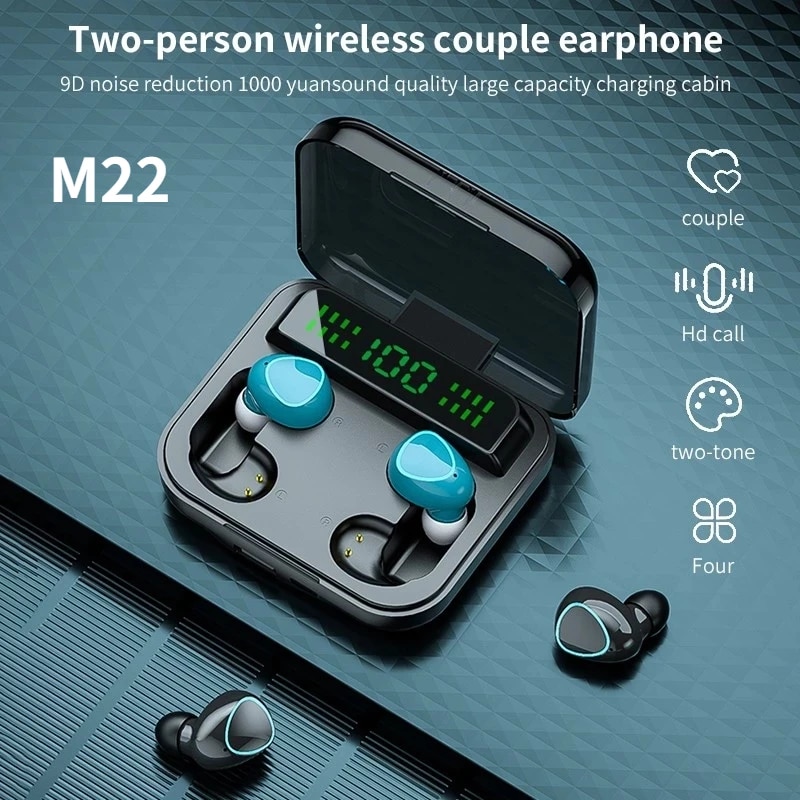 TWS 4 in 1 M22 Two Pairs Mini Dual Multi-point Pairing Earphones Noise Reduction Bluetooth Wireless Earbuds with Charging Box