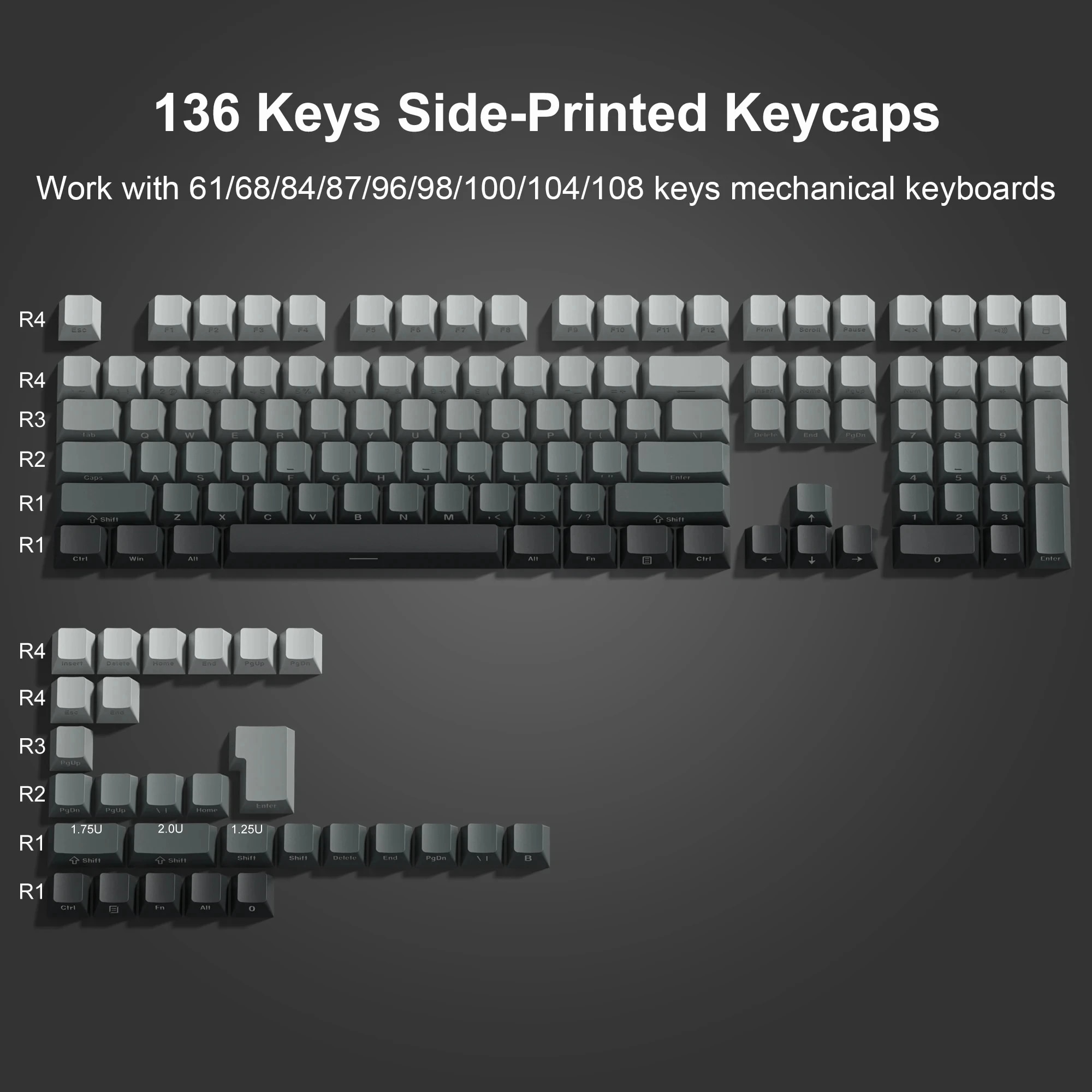 136 Key Polar Day PBT Double Shot Side Print Shine Through Backlit ...