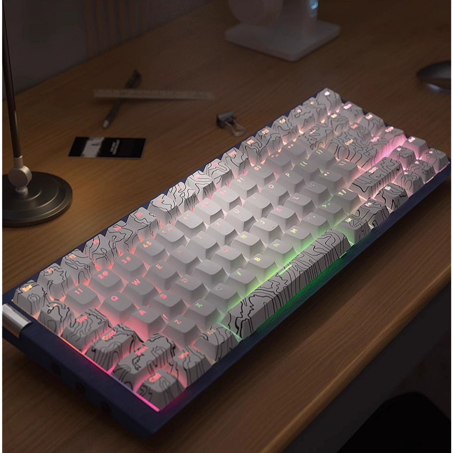 PBT Colored Mechanical Keyboard Keycaps, Cherry MX Cool Custom Side Printed Keycaps, OEM Specification, Supports ANSI ISO. 