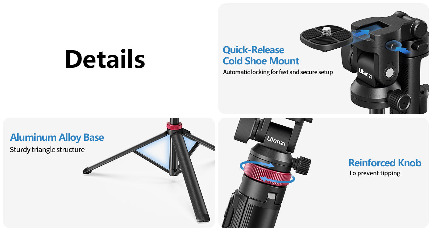 ULANZI MT-78 Extendable Phone Tripod, 72.83" Selfie Stick Phone Camera Tripod Stand with 2 in1 Phone Clip, 360° Ball Head Camera Tripod. 