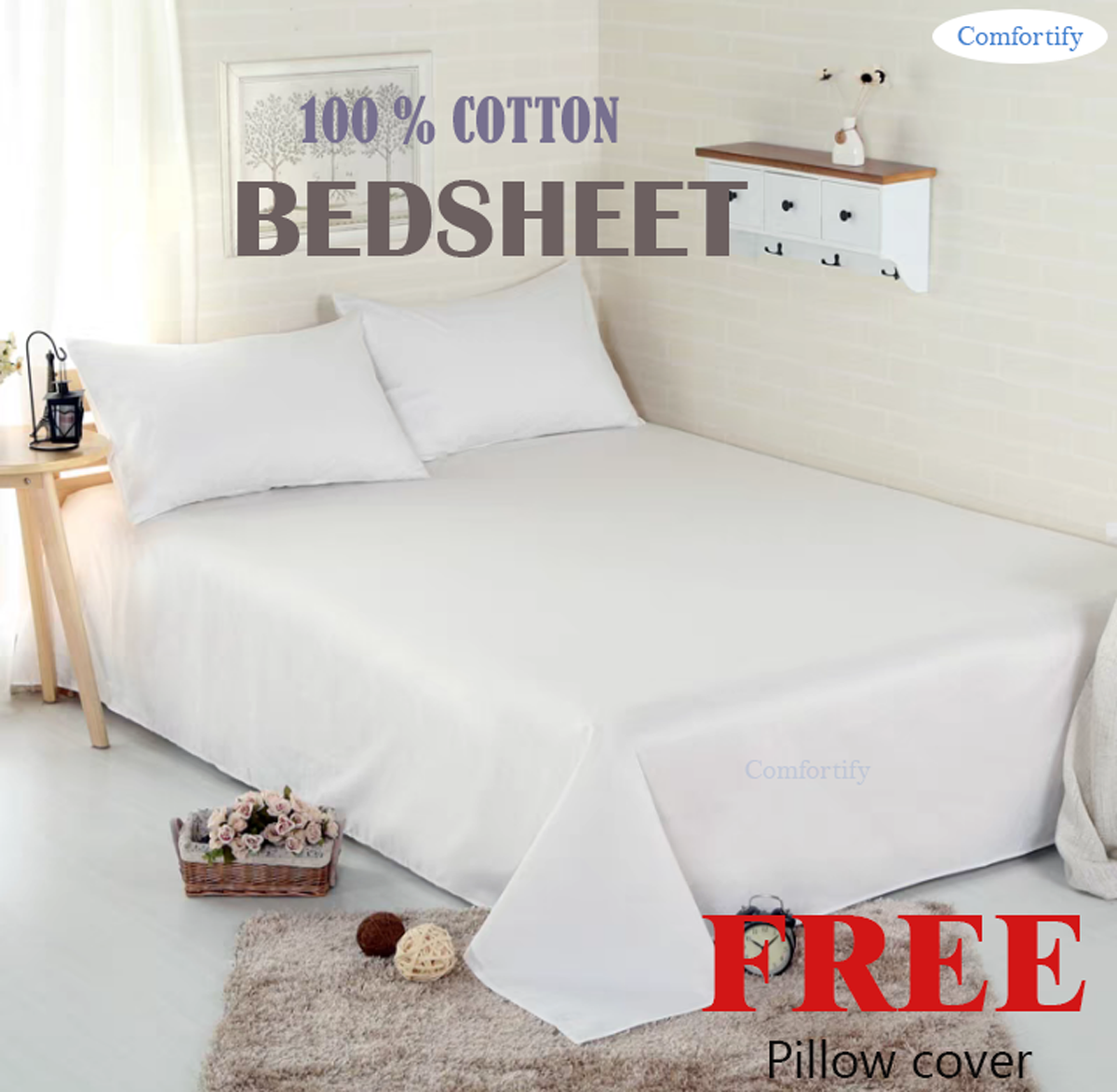1 Pcs White colour full solid Bed sheet for your Sweet Dream