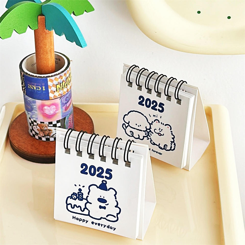 White Mini Desk Calendar Double Coil Binding Paper  Cute  Calendar 2025 New Mini Desk Calendar for Home Decor School Supplies Office Desk Accessory Gift For  Lovers  Management Tool. 