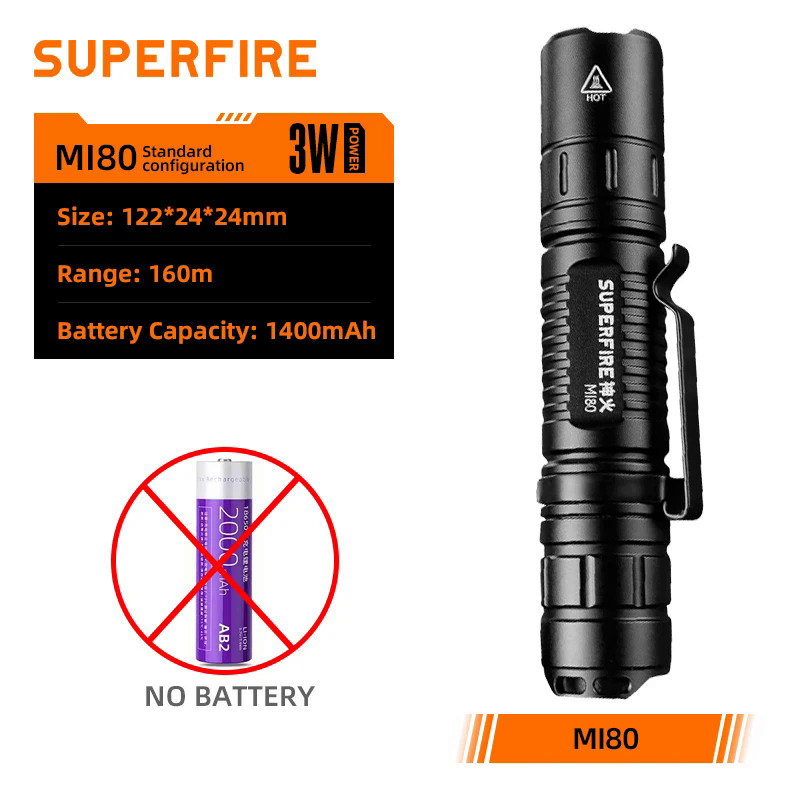 Superfire mi80 EDC bright LED flashlight 18650 battery USB C torch Camping Fishing lantern 500lm best choice outdoor flash light. 