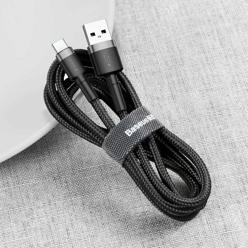 Baseus Cafule USB Data Cable For Type-C 3A 1M (CATKLF-BG1) – Gray & Black. 