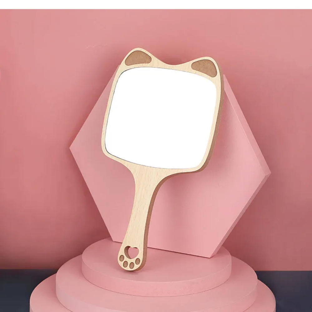 Portable design Wood mirror  With handle Compact size Hand mirror Natural wood Handheld mirror Makeup mirror for Women's beauty routine Travel mirror Makeup application Dressing table accessory Gift. 