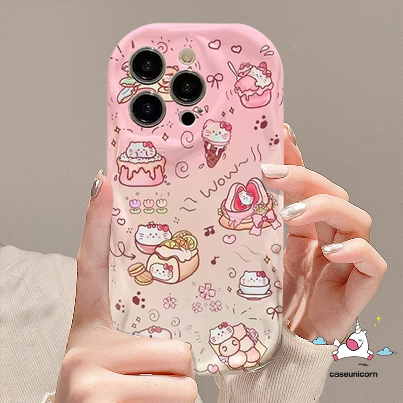 Cartoon Cute Kuromi Hello Kitty Graffiti Gradation Love Heart Case Compatible for IPhone 7 6S 6 8 Plus 11 7Plus 13 14 12 Pro Max XR X XS MAX SE 2020 3D Wavy Curved Edge Soft Cover