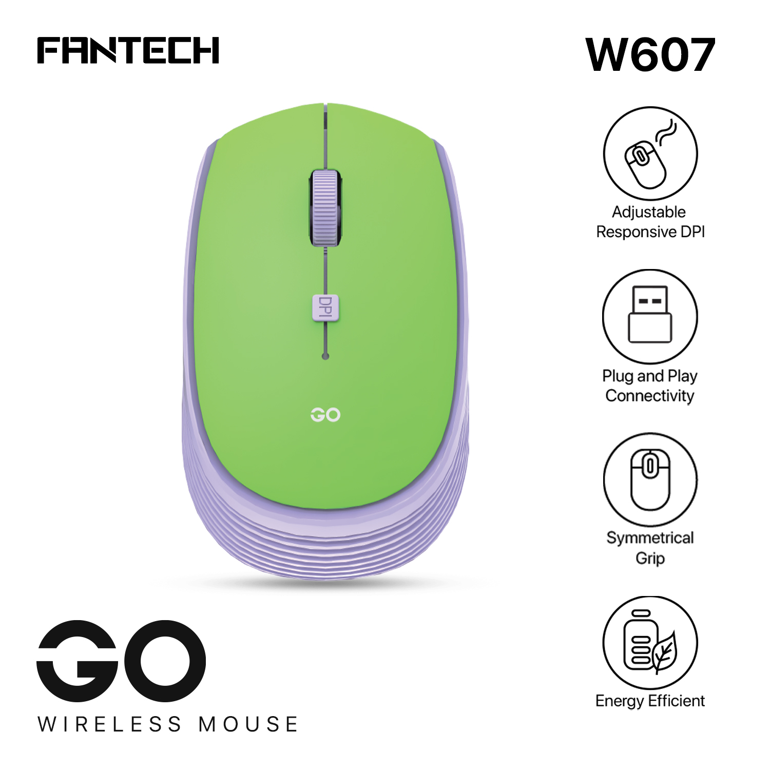 FANTECH GO W607 Wireless Mouse With 2.4GHz Wireless Connection Symmetrical Grip Adjustable DPI 1600 For Gaming Gammer Office Home AA Battery Included. 
