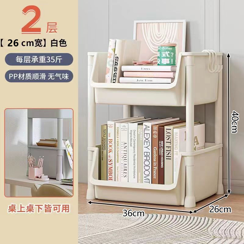 Plastic mobile bookshelf, multi-layer floor shelves, wheeled trolley storage racks, desktop storage cabinets, layered shelves. 