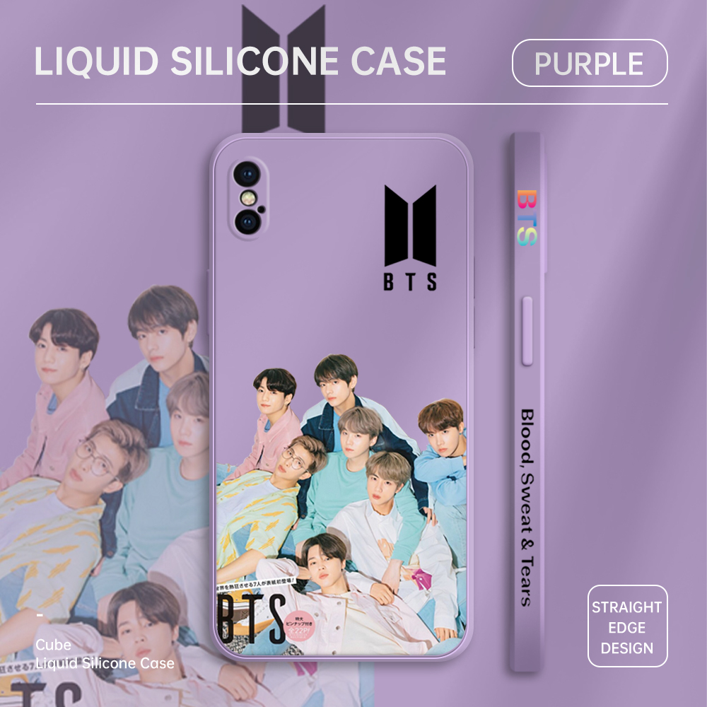 UCUC for iPhone X XS Back Cover Famous Korean Boy Group BTS Thin Soft Luxury Square Liquid Silicone Phone Case. 