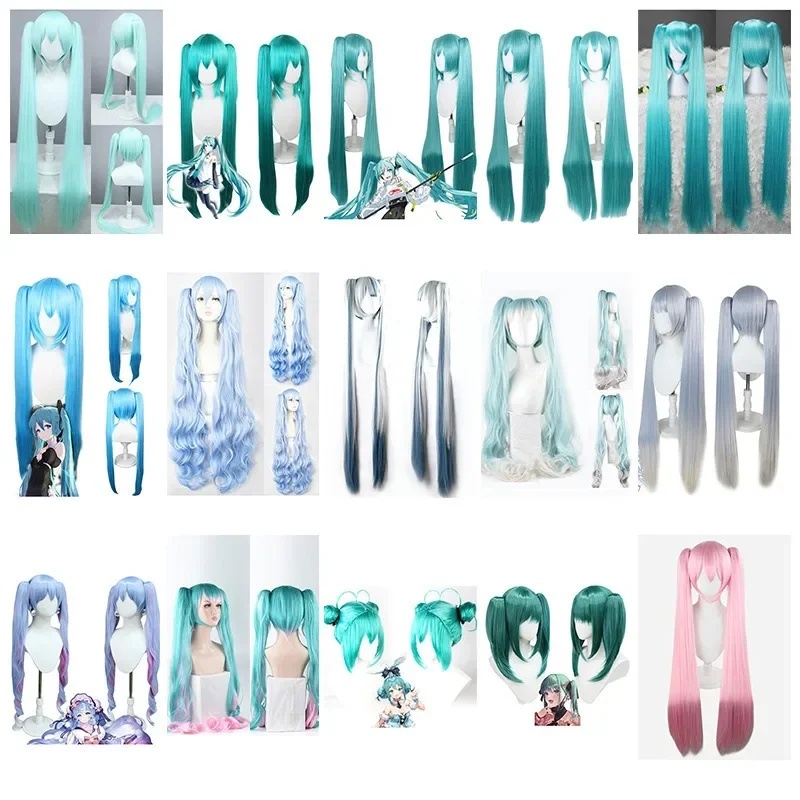 2024 SNOW MIKU Split style double ponytail cosplay wig Hatsune Miku cosplay wig VocAloid Miku Aqua Blue lolita wig VOCALOID