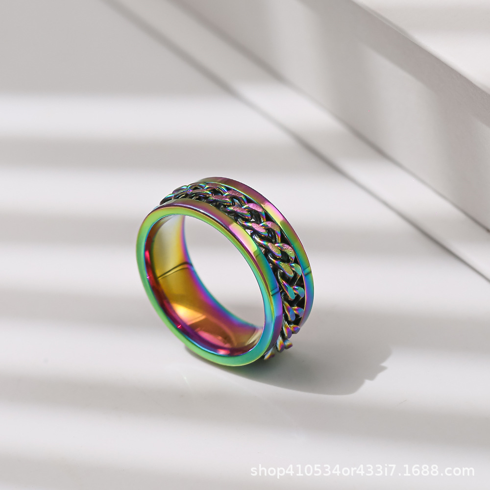 European and American rings men's retro stainless steel chain rotating men's ring Taigang niche design Korean style ring accessories