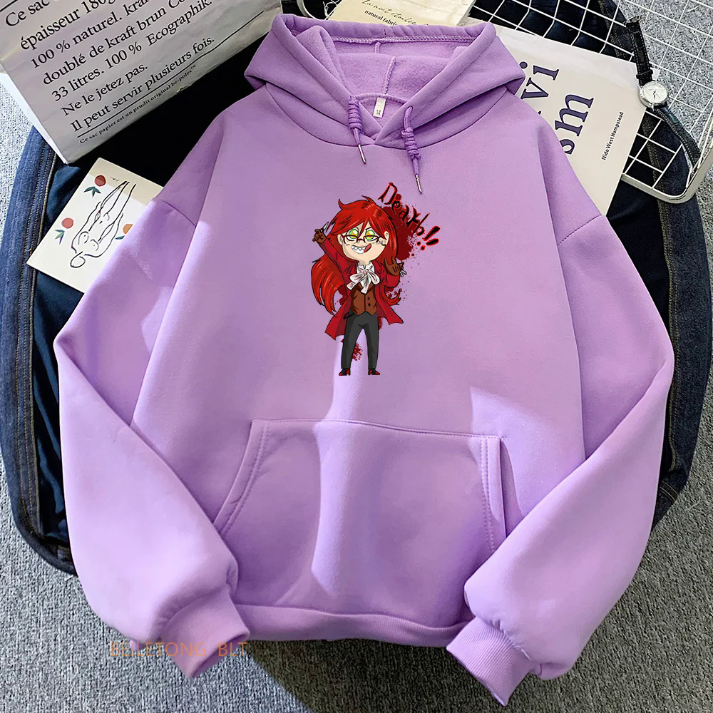 Black Butler Kuroshitsuji Grell Sutcliff Hoodie Female Anime Clothes Cute/kawaii Aesthetic Sweatshirt Autumn/winter Fleece Hoody. 