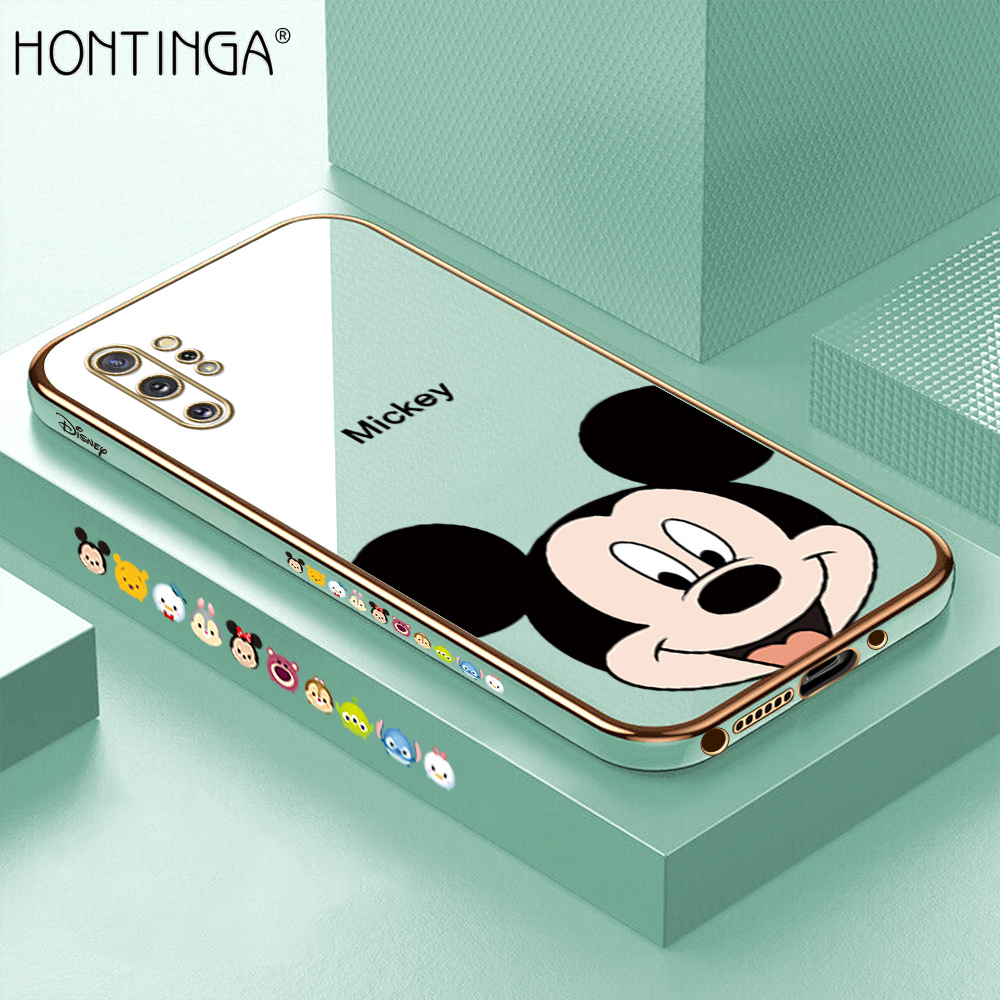 Hontinga for Samsung Note 10 Plus 5G / 4G Back Cover + Free Lanyard Luxury 6D Plating Cartoon Cute Mouse Side Pattern Case Soft Silicone Square Phone Cases