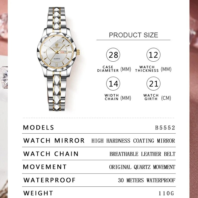 BINBOND Luxury Ms. Watches Business Top Brand Ms. Wristwatch Waterproof Luminous Date Week Quartz Ms. Watch High Quality. 