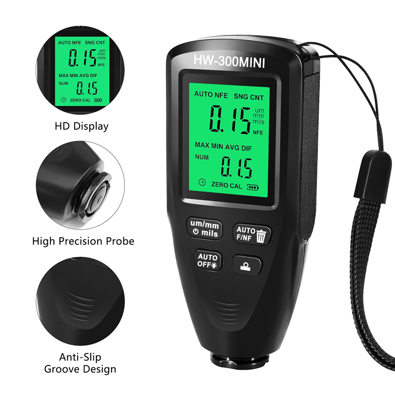 1 PCS HW300-MINI Coating Thickness Gauge Paint Film Thickness Tester Measuring Tools Black Automotive Supplies