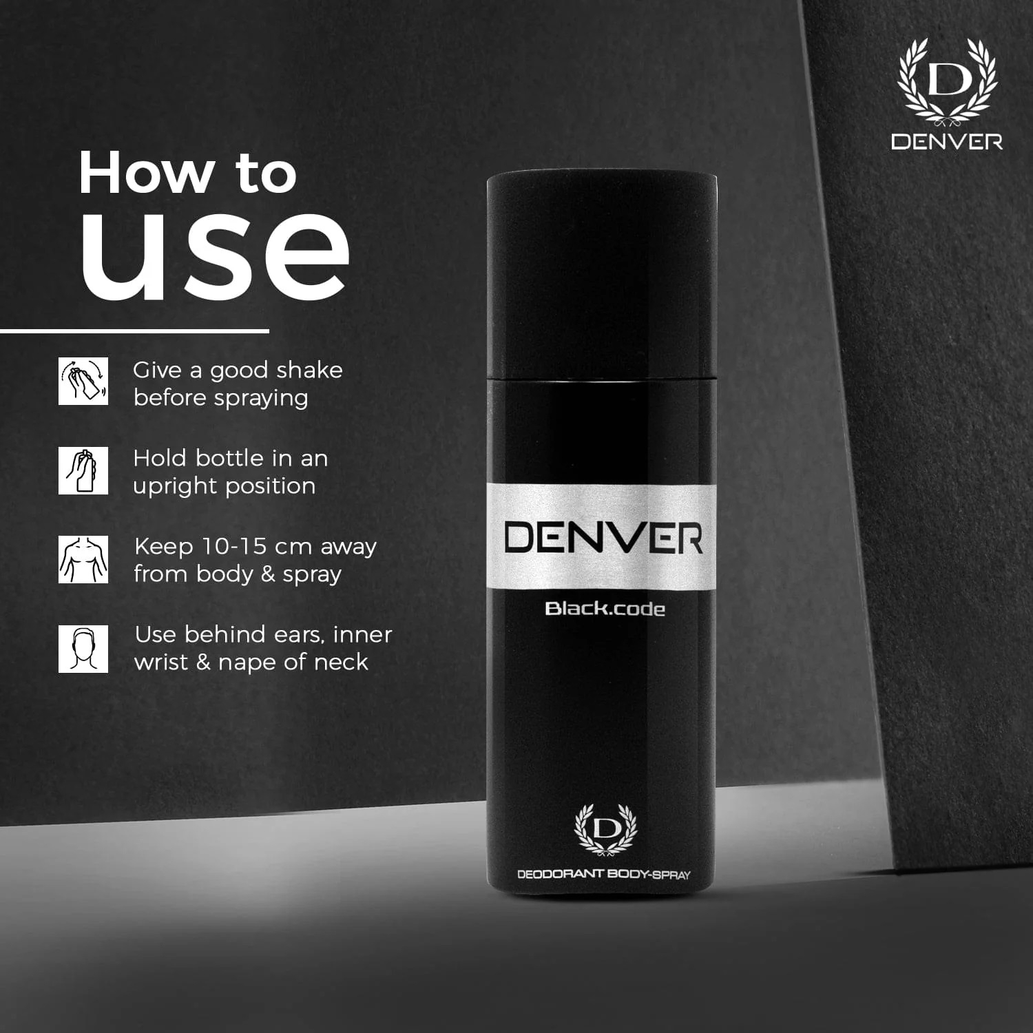 DENVER - Black Code Deodorant Body Spray | Long Lasting Deodorant for Men - 165ML. 