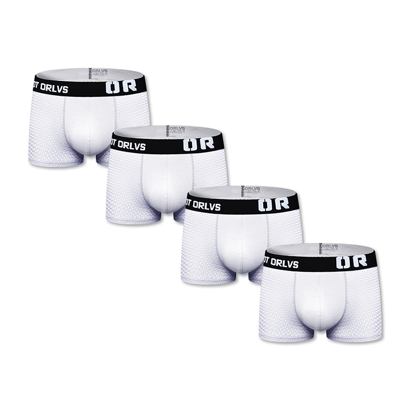 CMENIN ORLVS (4 Pieces) Men Underwear Boxershorts Mesh Breathable Underpants Fashion Solid Print "OR" Panties Trunks OR207