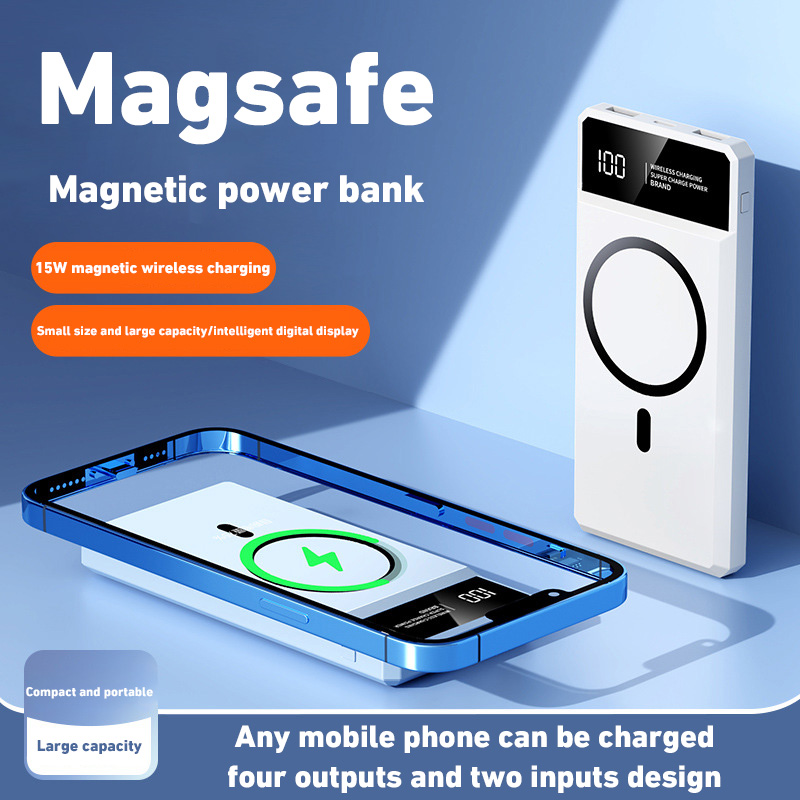 30000mah Magnetic Wireless Power Bank Ultra Fast Charging Built-In Display Screen Cable External Battery For iphone Huawei New. 