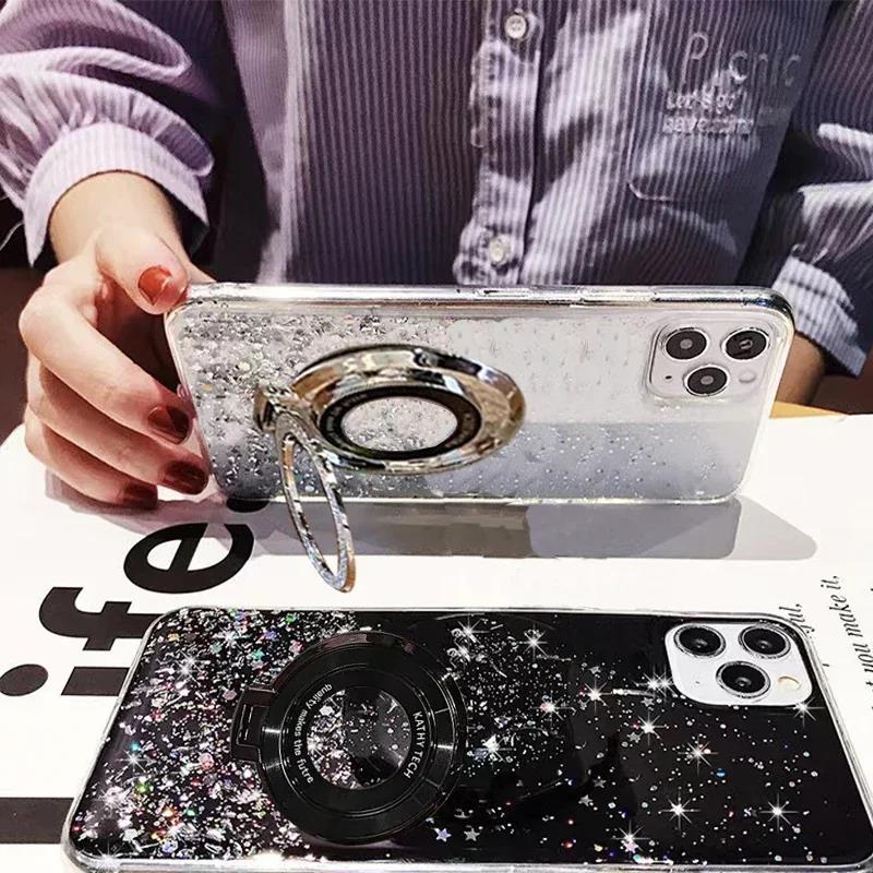 Phone Case for OPPO A40 A40M Luxury Starry Sky with Magnhappyetic Stand Holder Transparent Back Cover Soft TPU casing. 