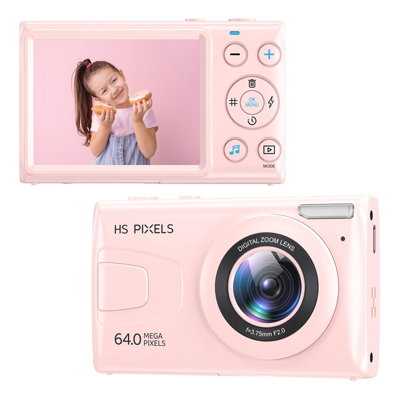 Digital Camera, 4K Children Camera for Photography, 64MP MP3 Player Camera, 2.8Inch IPS Screen, Auto Focus Easy Install Easy to Use (Pink). 
