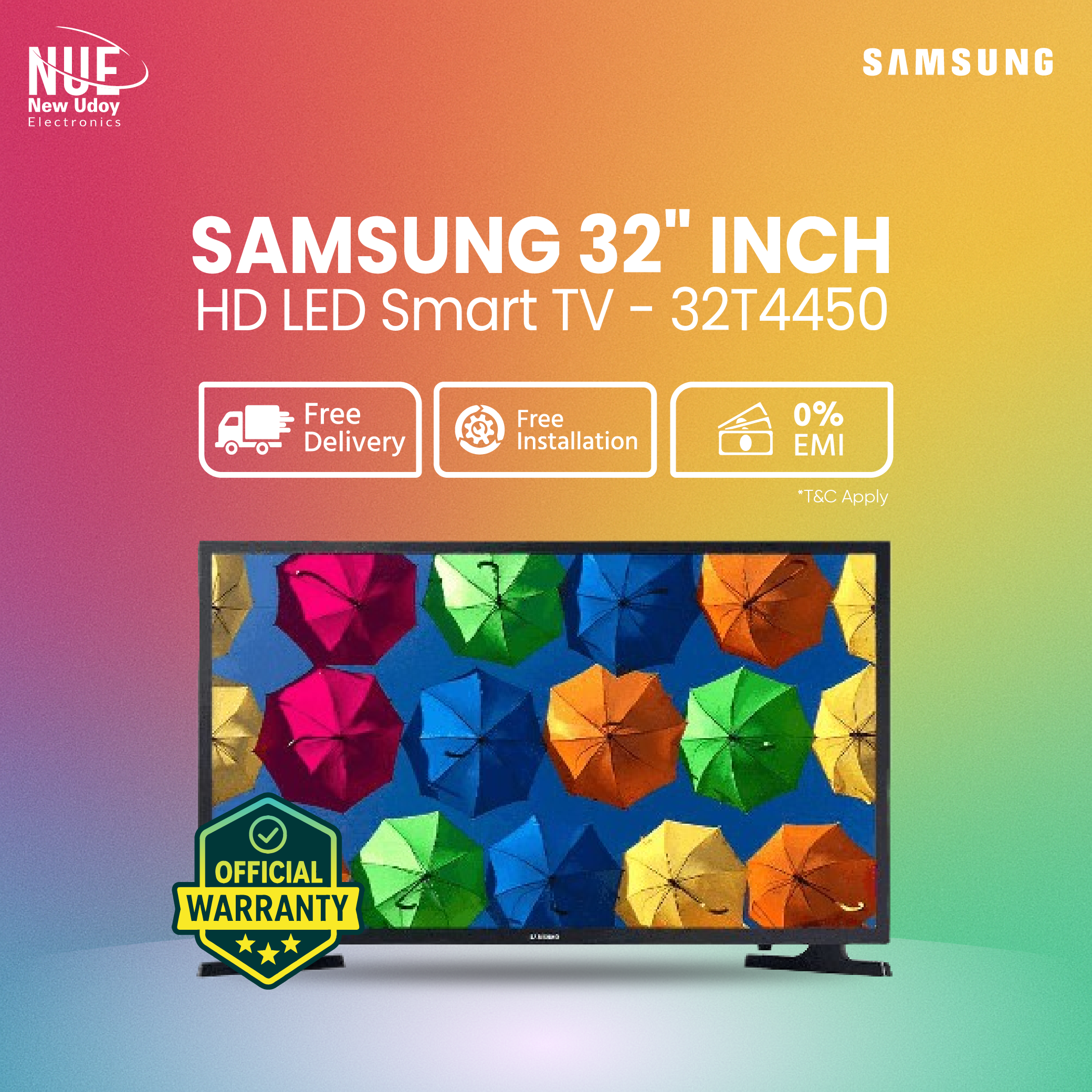 Samsung Official Warranty 32 Inch HD LED Smart TV (32T4450) with Free Delivery