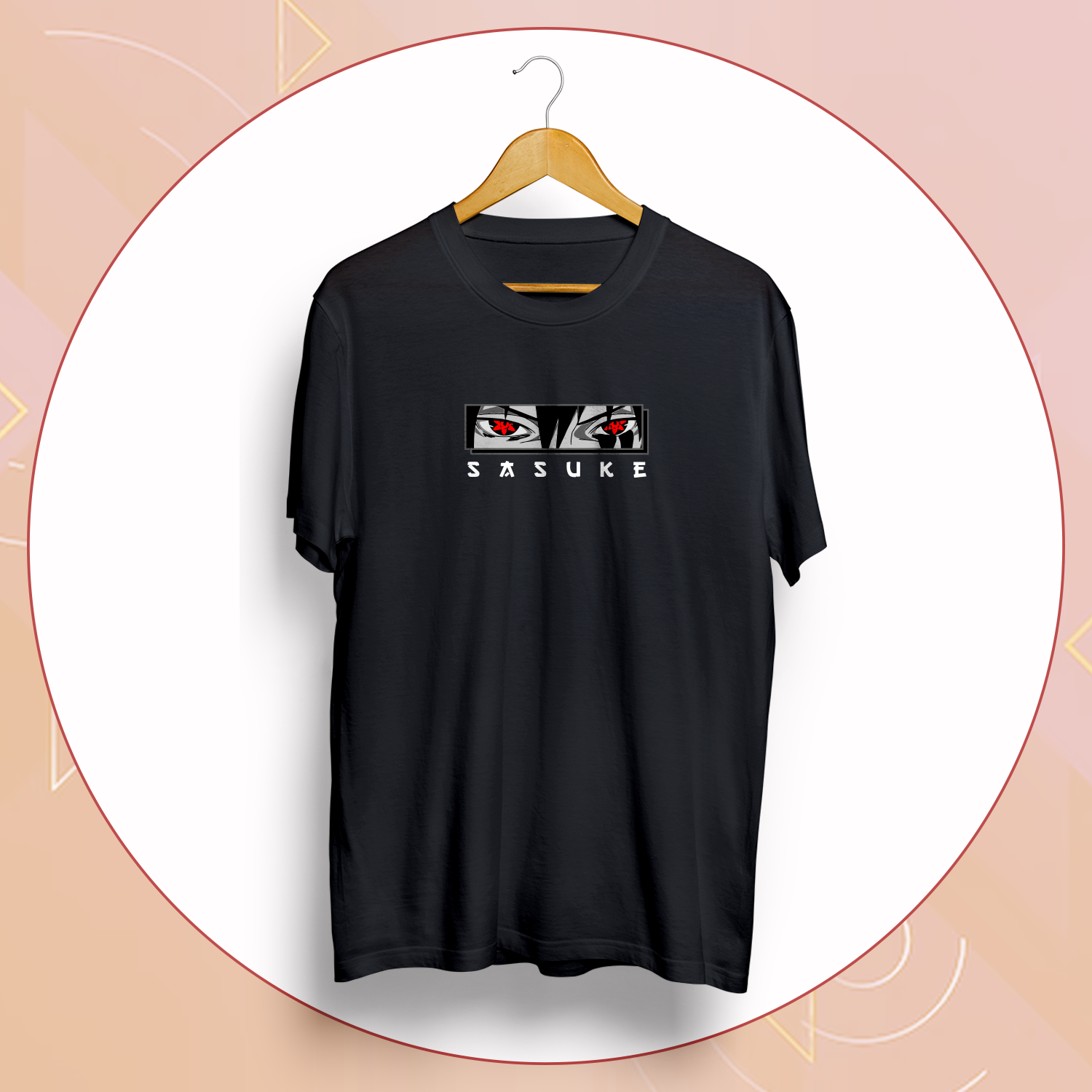 Cotton Half-Sleeve T-shirt, Anime T-shirt, Naruto, Sasuke Uchiha Logo on Middle,