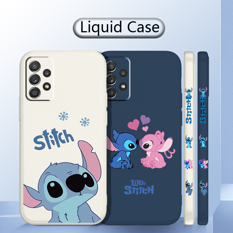 Stitch Lilo Disney Angel Phone Case For Samsung Galaxy A73 A53 A33 A52 A32 A71 A51 A21S A03S 4G 5G Liquid Left Rope Cover Fundas. 