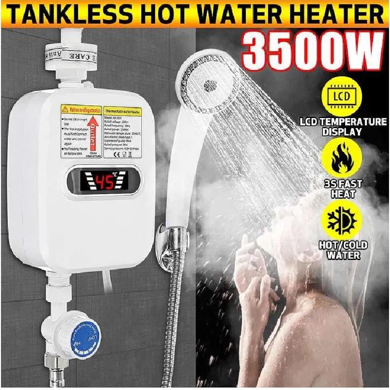 RX-021 Thermostatic Water Heater with Shower and LCD Screen, Boiler Hot Water Heater in 3 Seconds with 3500W. 