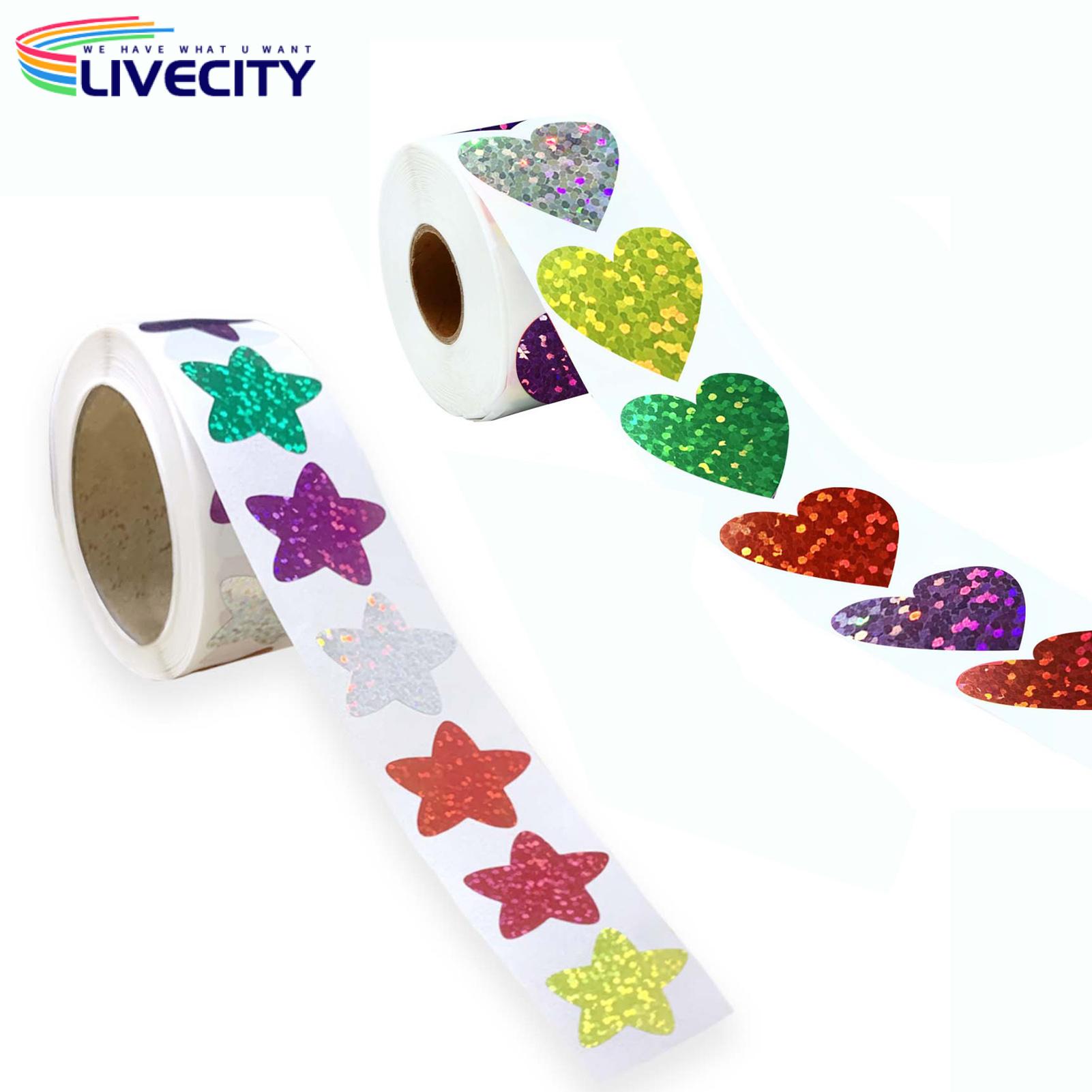 Adhesive Star Stickers Sparkling Star Heart Shaped Stickers Waterproof Glitter Decals for Rewards Crafts Ideal for Teachers Parents Kids 2 Rolls 2.5cm Diy Fun Kids Star Stickers