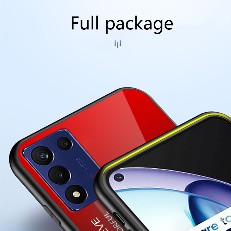 Biruiqu For Realme 9 5G Speed Edition Shockproof Gradient Tempered Glass Back Soft Silicone Edge Case Cover. 