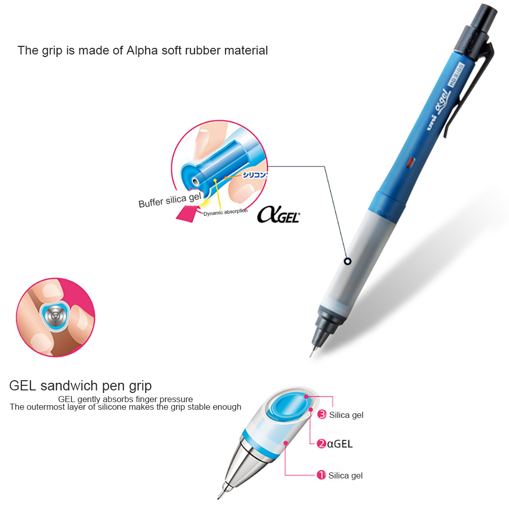 New Uni Alpha-Gel Switch Mechanical Pencil Hold Kuru Toga Automatic 0.3 0.5 mm Soft Comfortable Grip m5-1009GG Limited Edition Amour zii. 