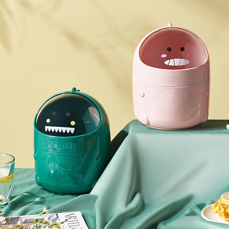 Little Dinosaur Trash Bin Trash Can Desktop Garbage Can Mini Flip Cover Storage Tube Home Office Creative Trash Can Wholesale. 