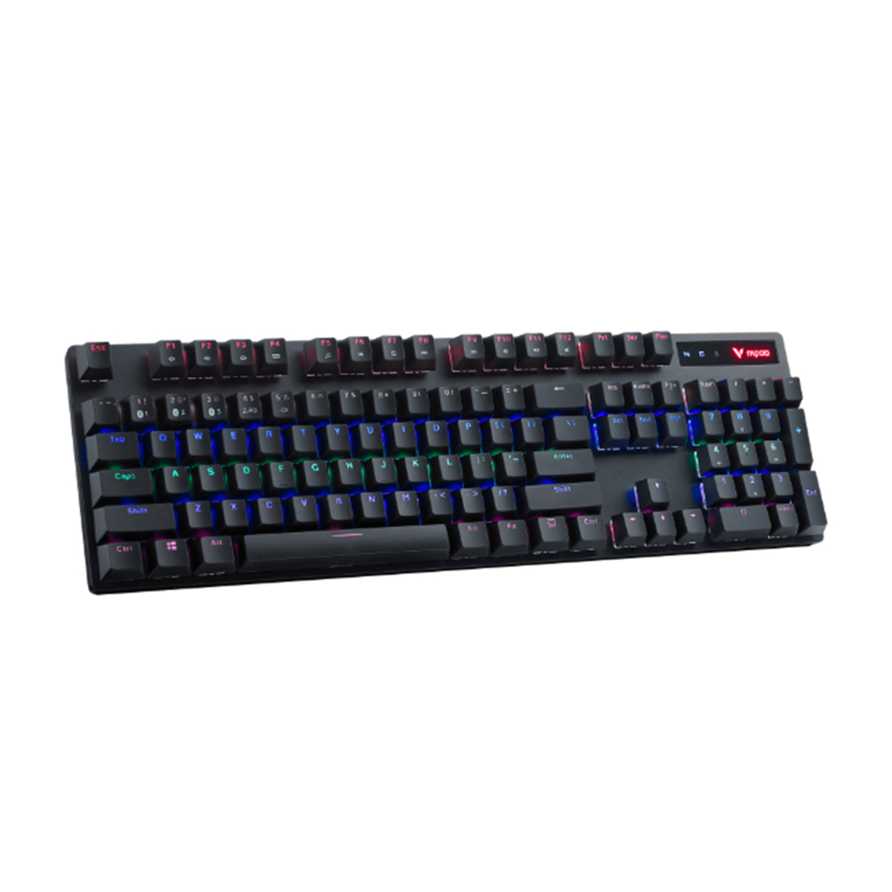Rapoo VPRO V500PRO-MT Blue Switch Multi-mode Wireless Keyboard Switch Bluetooth 3.0, Bluetooth 5.0, 2.4GHz and wired modes Adjustable backlight Rechargeable battery. 