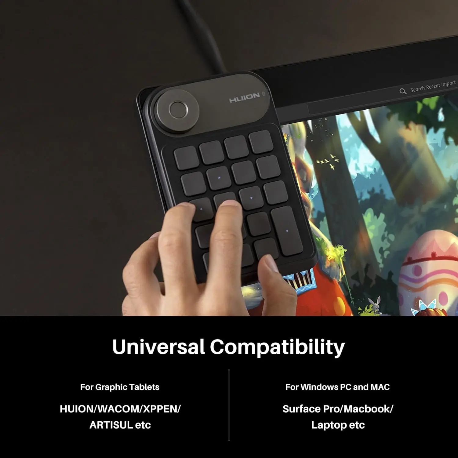 HUION Keydial Mini Wireless Keyboard Bluetooth Connectivity Keyboard with Dial, for Drawing Tablet PC MacBook Surface Pro Laptop. 