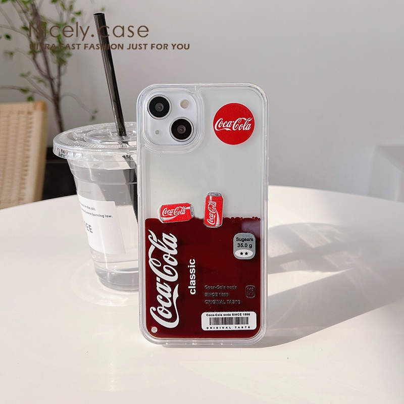 Floating Coca Cola Flowing Liquid Quicksand Phone Cases for iPhone 14 13 Mini 12 11 Pro Max X Xr Xs Max 6 7 8 Plus 12Mini Se Acrylic Shockproof Bumper Back PC Cover Mobile Casing. 