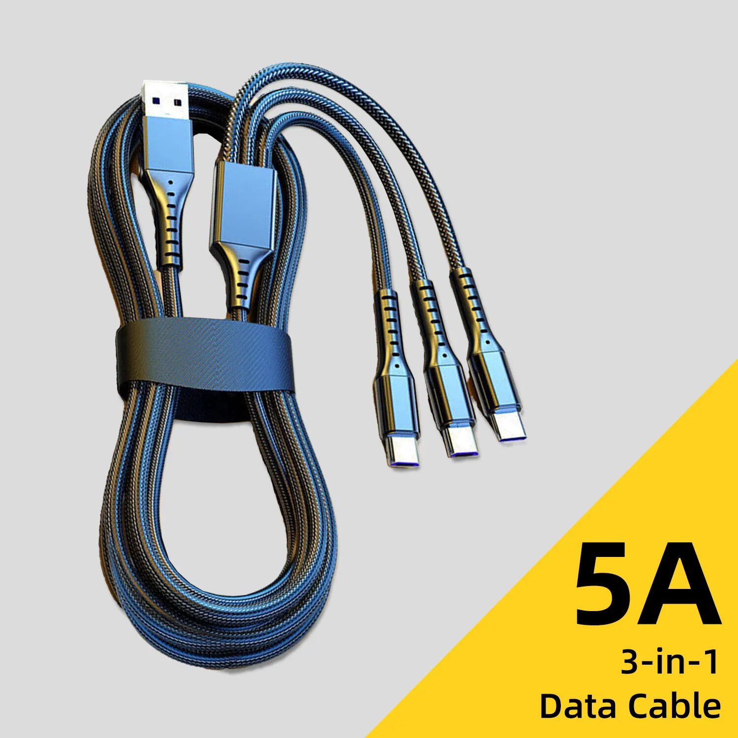 Type C Data transmission 5A 3 in 1 USB Charging Cable Fast Charge Micro for iPhone Huawei Xiaomi Fishing Net Braided Data Cable. 