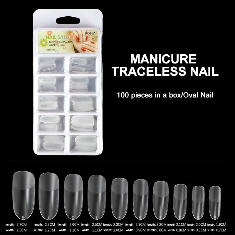 100pcs/Box Clear Seamless Acrylic Press on False Nails T-shaped Nails Water Drop Nails Tips for Extension Manicure Tools. 