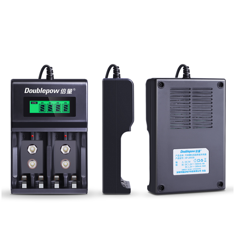 Doublepow UK-95 LED Display Smart Fast Charger with Full Charge Indicator & USB Portable Plug Connector for 1.2V  AA/AAA Size & 9V Rechargeable Ni-MH/Ni-Cd Battery - 1 Piece. 