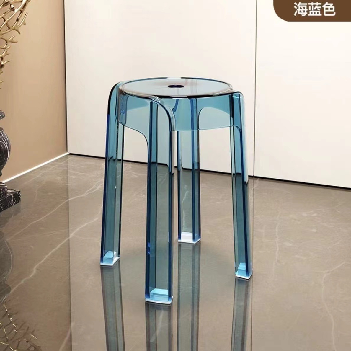 Acrylic Crystal Stool Household Stackable Round Stool Simple Living Room Transparent Bench Adult Dining Room Windmill Stool. 