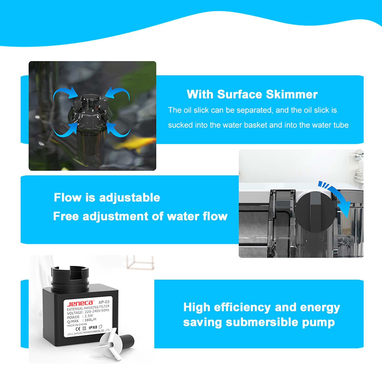 【Toy life hall】External Fish Tank Aquarium Filter Waterfall Hanging Filter Low Noise Filtration Aeration Adjustable Rate Surface Skimmer. 