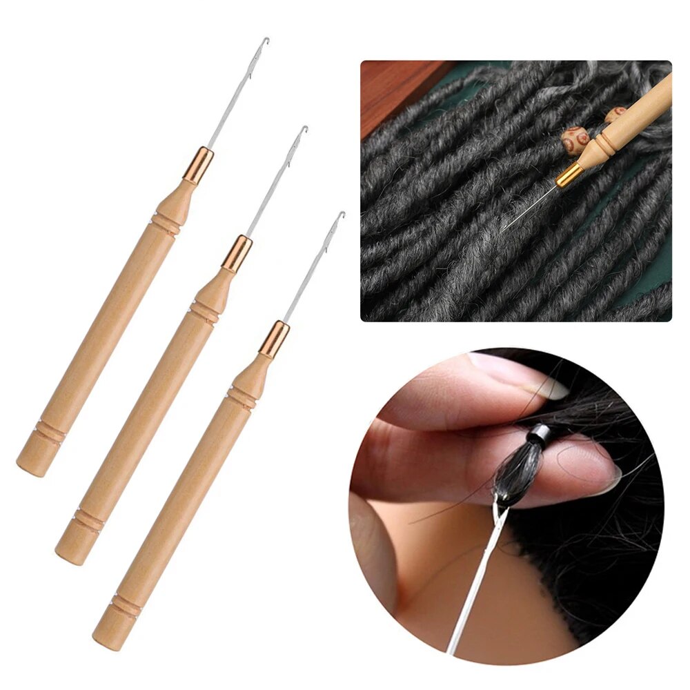 Handle Crochet Knitting Wooden Handle Hooks Needles Set Soft Weave Making Wigs For Hair Extensions Tools Deadlock Braid Hair. 