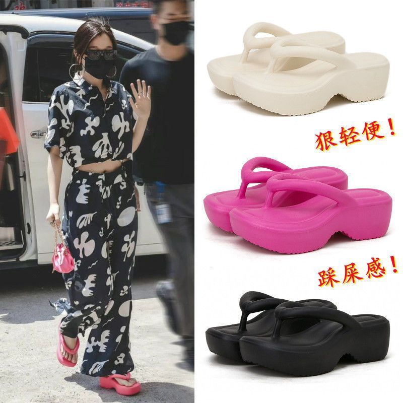 Barbie Platform Kendall Jenner Flip-Flops Flip-Flops Flip-Flops Women's Outdoor Non-Slip Flat Height Increasing Drooping Sandals. 