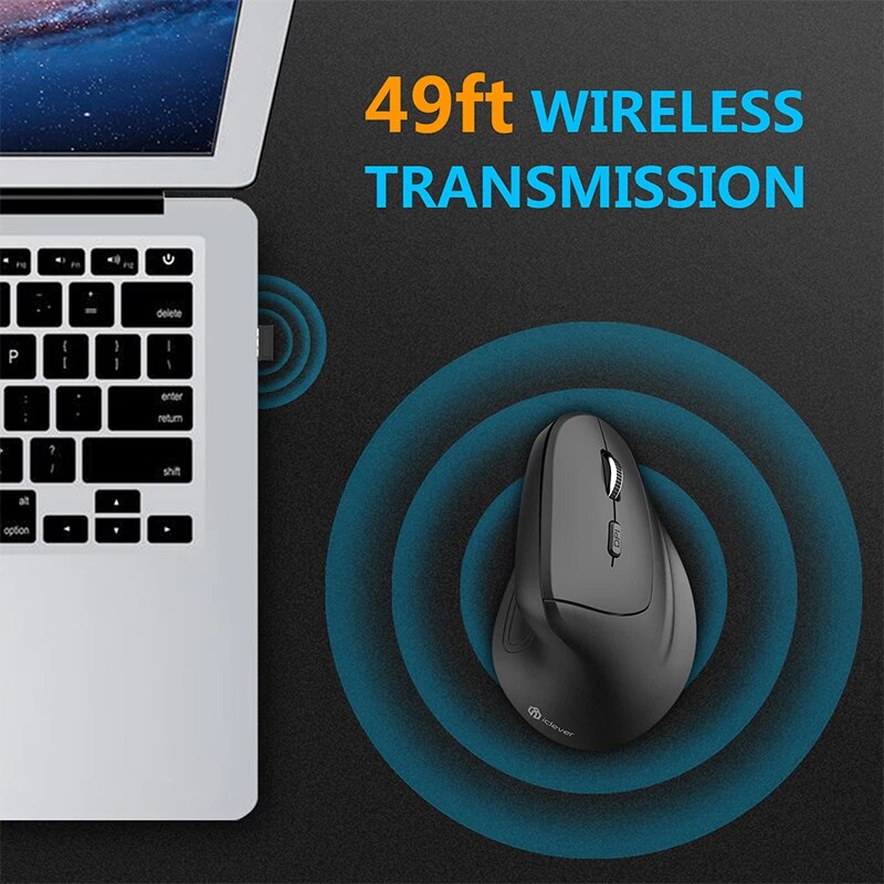 iClever WM101 Wireless Vertical Mouse Ergonomic Mouse 2400 DPI Upright Mouse Programmable For MacBook Tablet Laptop 2.4G Mouse. 