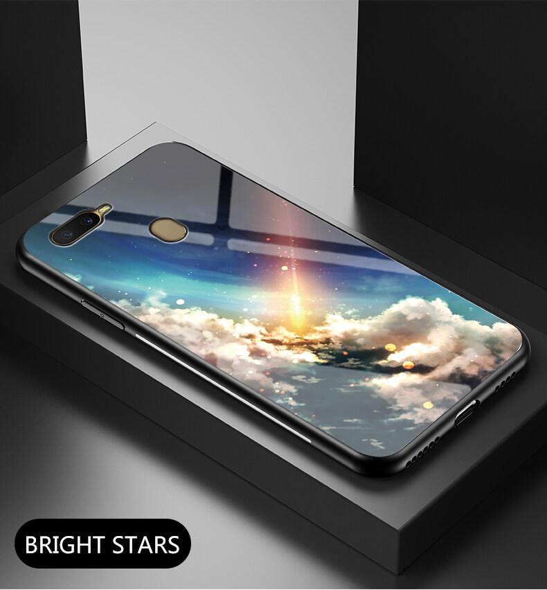 lthmy for OPPO A12E Tempered Casing Glass Phone Case Soft TPU Edge Protection Hard Shockproof Back Cover. 